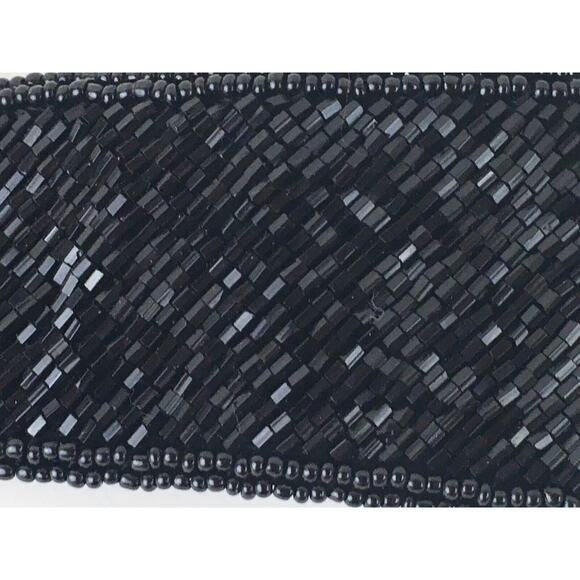 Black Bugle beaded and sequin vintage retro sash belt La Regale Small - Picture 4 of 16